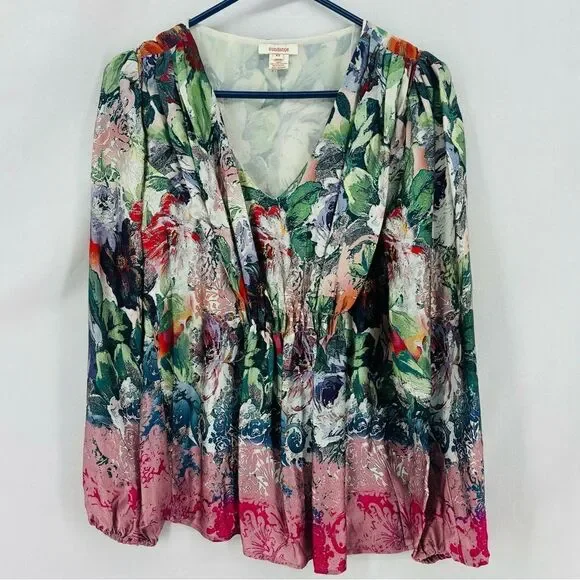 Sundance 100% Silk Sugarplum Garden Blouse Women’s XS Colorful Long Sleeve Top - Picture 3 of 11